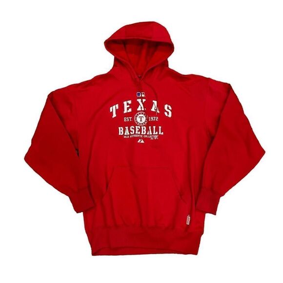 Texas Rangers Majestic Therma Base Hoodie Red Size L mlb baseball - Picture 1 of 5